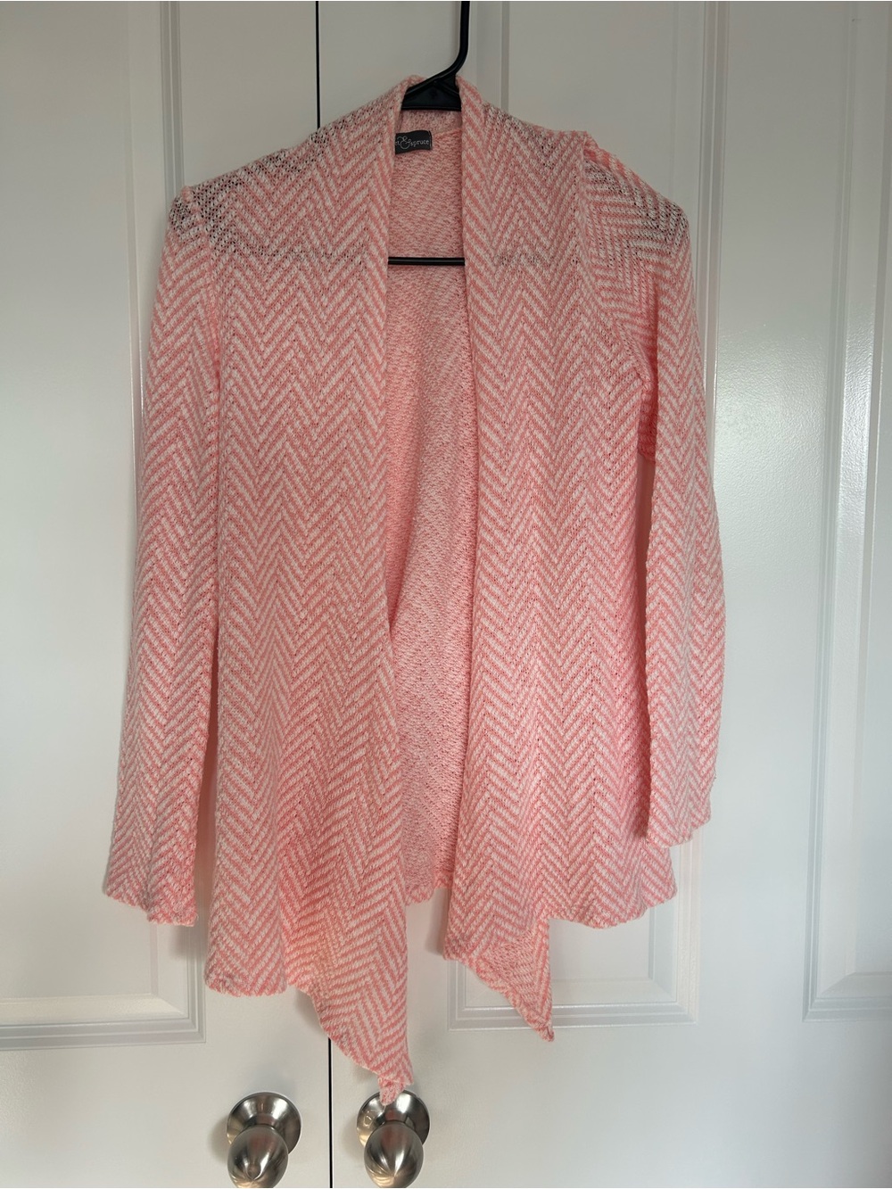 Soft Pink Chevron Open-Front Cardigan